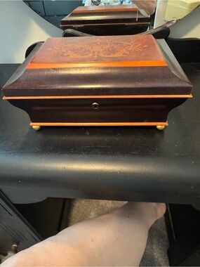 Vintage Bombay Company Decorative Jewelry Box in Dark Brown with Orange Trim